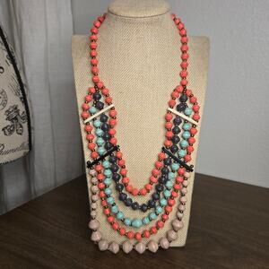 Multi-Strand Statement Necklace - Handcrafted Colorful Paper Bead Boho Jewelry